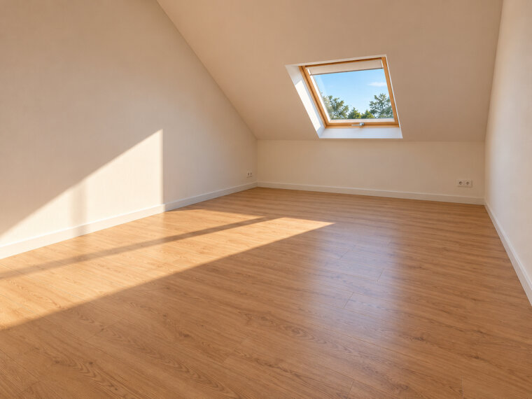 Heller minimalistischer Dachboden mit Oberlicht